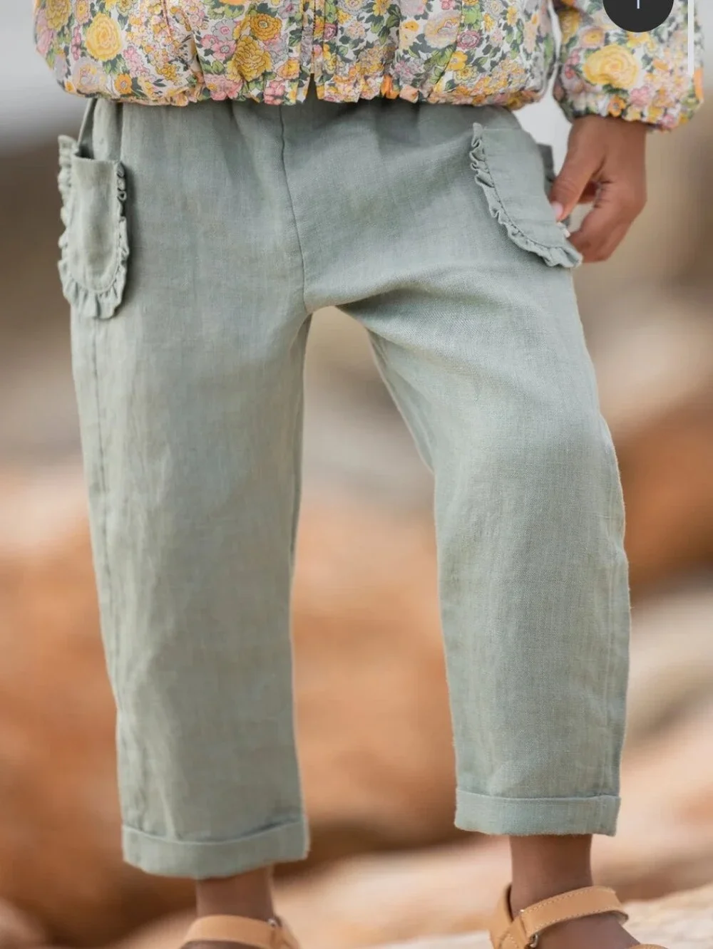 Linen Olive Green Elastic Waist Pants